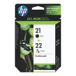 Genuine HP 21 & 22 Black & Colour Ink Cartridge Combo Pack