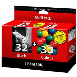 Genuine Lexmark 32 Black & 33 Colour Ink Cartridge Twin Pack