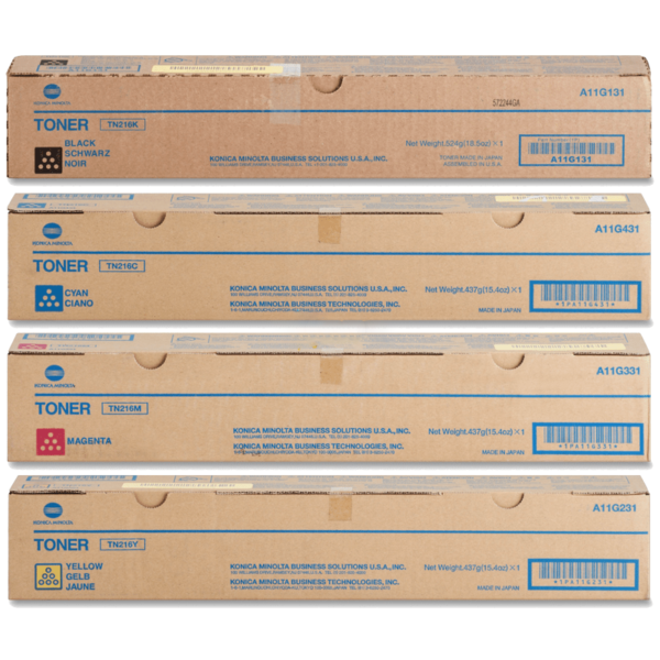 4 Pack Genuine Konica Minolta Bizhub C220 C280 TN216 Toner Cartridge Set